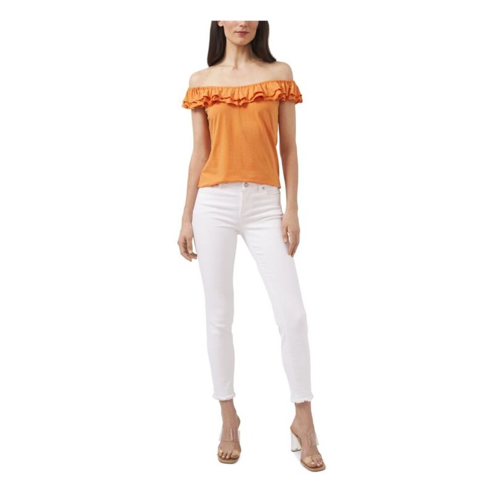RILEY&RAE Womens Orange Stretch Ruffled Flutter Sleeve Off Shoulder Top XXL